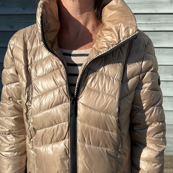 Sam Edelman puffer coat in beige/latte/champagne long high neck M - Picture 5 of 9